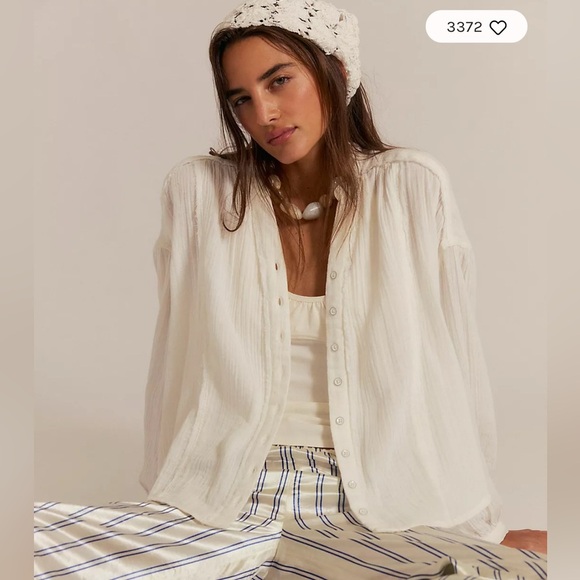NWT** Free People We The Free Valley Cotton Doublecloth Button-Up Shirt XS - Picture 1 of 14